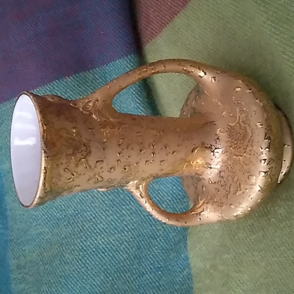 Vintage Dixon Art Studio Bright Weeping Gold Handled Vase